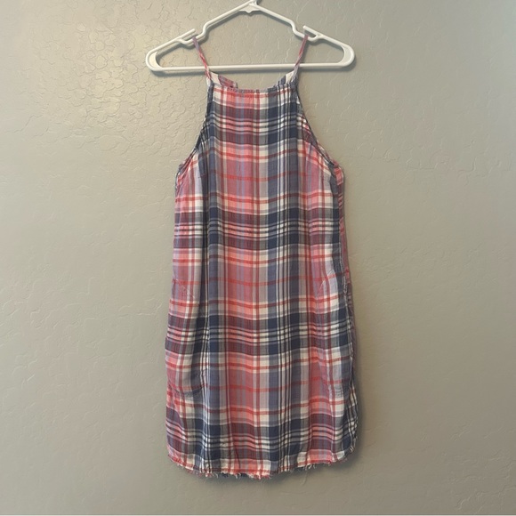 ⭐️Bella Dahl lace-up madras patriotic plaid frayed hem sleeveless dress small - Picture 4 of 14